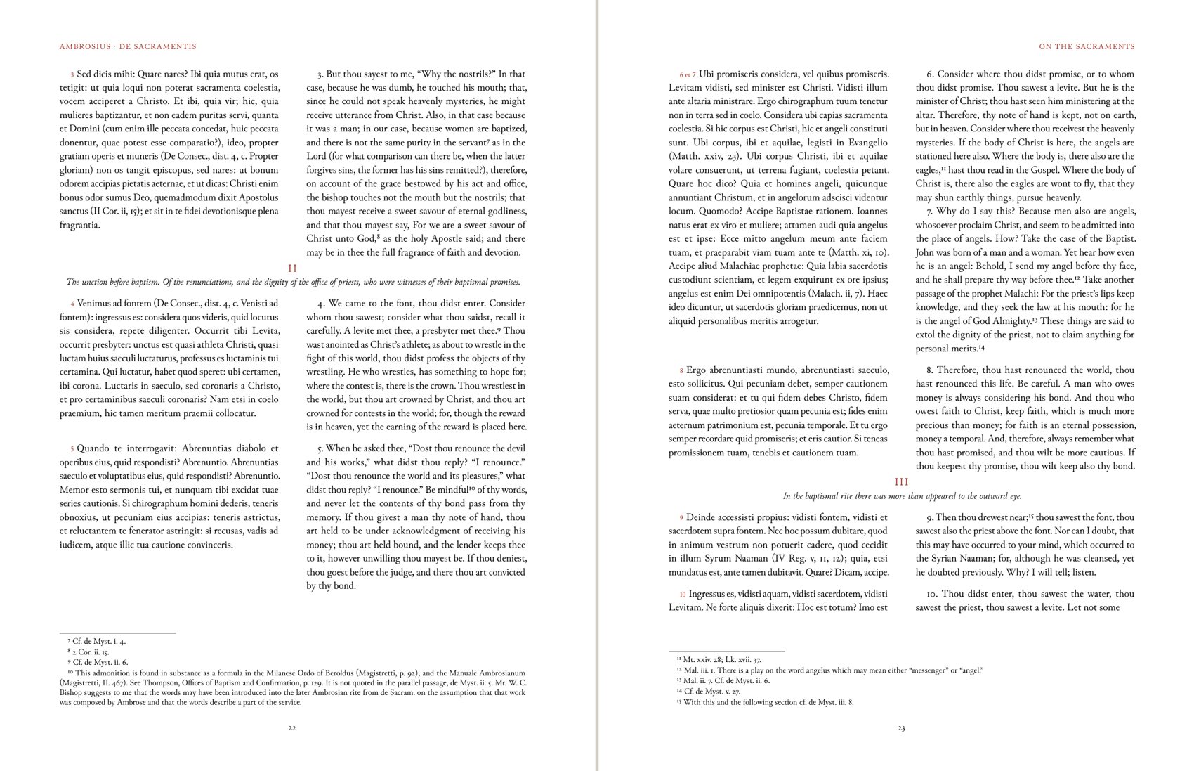 Two facing pages of De sacramentis · De mysteriis · De paenitentia